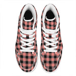 Coral Pink And Black Buffalo Check Print High Top Leather Sneakers