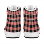 Coral Pink And Black Buffalo Check Print High Top Leather Sneakers