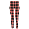 Coral Pink And Black Buffalo Check Print High-Waisted Pocket Leggings