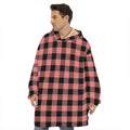 Coral Pink And Black Buffalo Check Print Hoodie Blanket