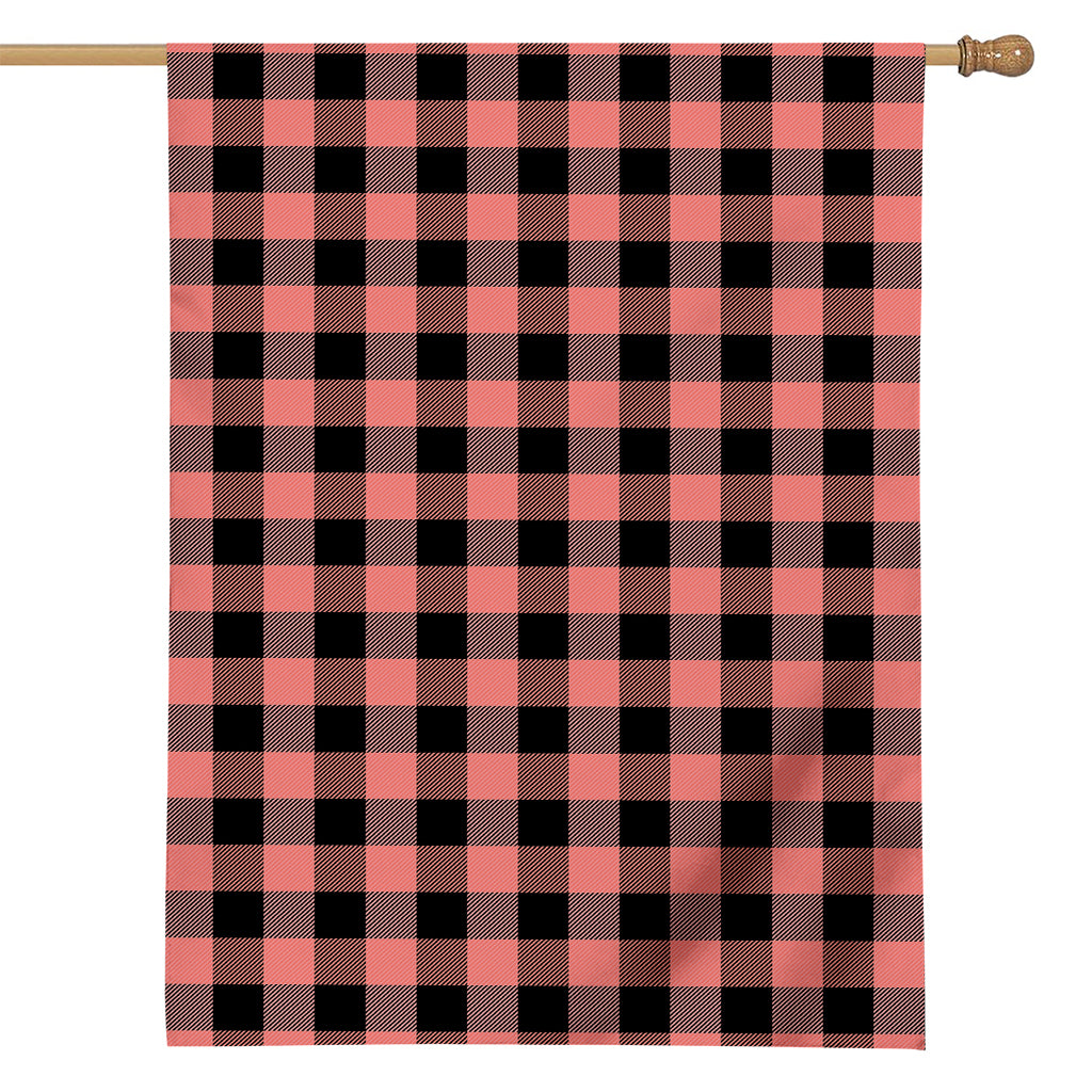 Coral Pink And Black Buffalo Check Print House Flag