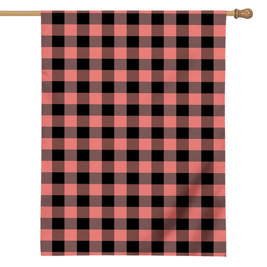 Coral Pink And Black Buffalo Check Print House Flag