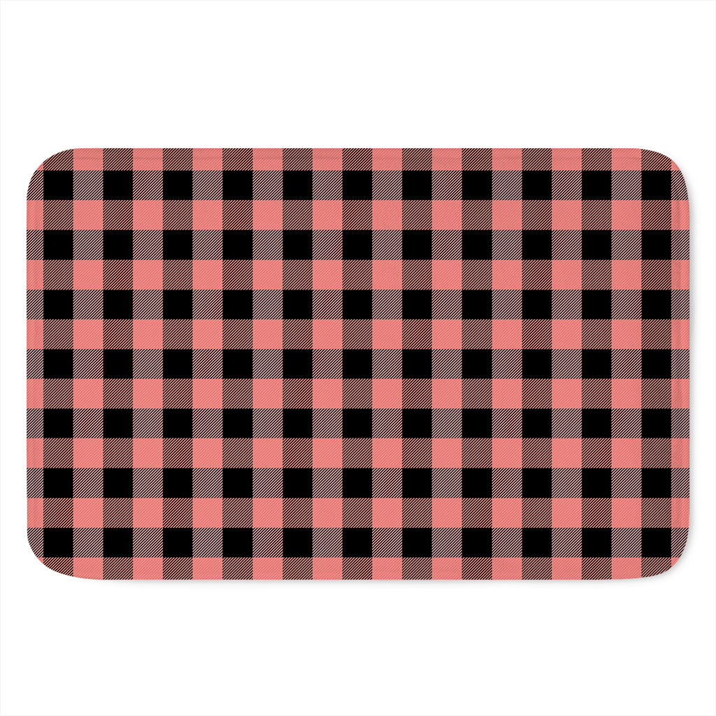 Coral Pink And Black Buffalo Check Print Indoor Door Mat