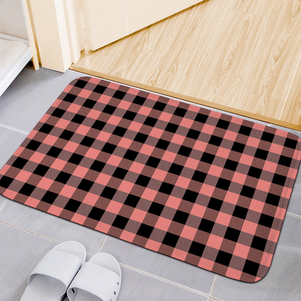 Coral Pink And Black Buffalo Check Print Indoor Door Mat