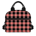 Coral Pink And Black Buffalo Check Print Insulated Lunch Bag