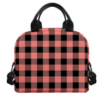 Coral Pink And Black Buffalo Check Print Insulated Lunch Bag