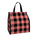 Coral Pink And Black Buffalo Check Print Insulated Lunch Tote