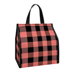 Coral Pink And Black Buffalo Check Print Insulated Lunch Tote