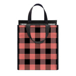 Coral Pink And Black Buffalo Check Print Insulated Lunch Tote