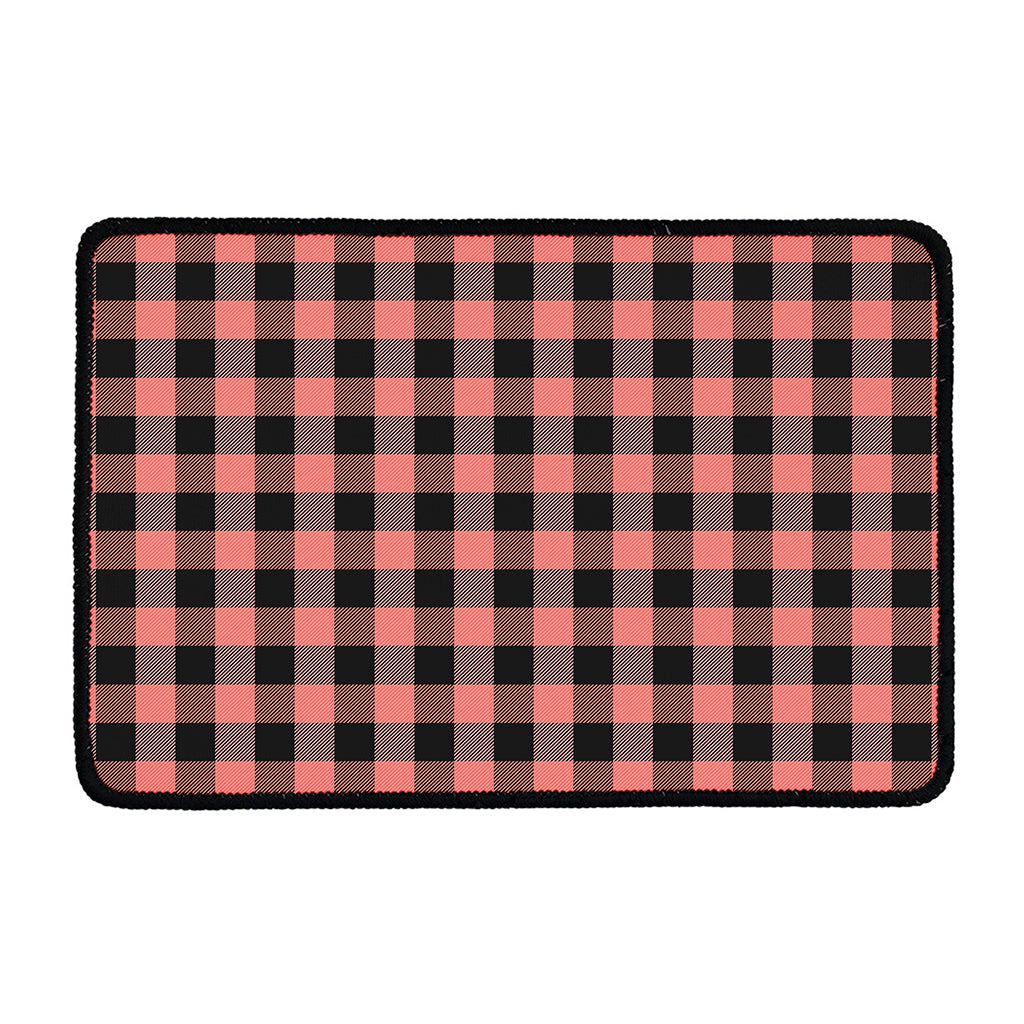 Coral Pink And Black Buffalo Check Print Kitchen Mat