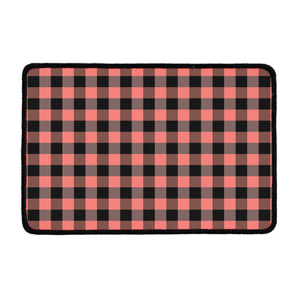 Coral Pink And Black Buffalo Check Print Kitchen Mat