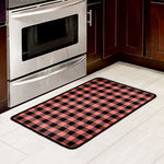 Coral Pink And Black Buffalo Check Print Kitchen Mat