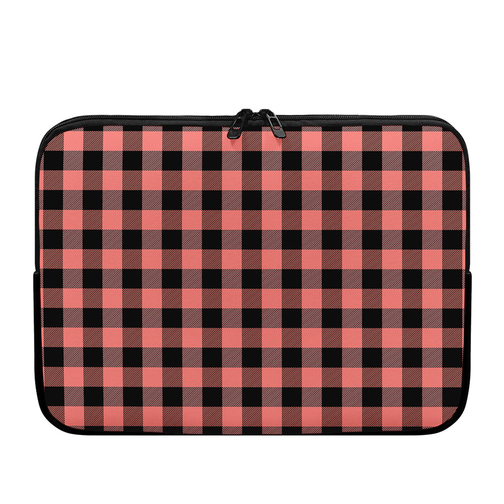Coral Pink And Black Buffalo Check Print Laptop Sleeve