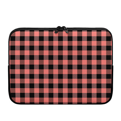 Coral Pink And Black Buffalo Check Print Laptop Sleeve