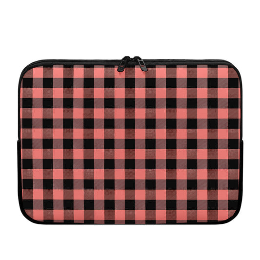 Coral Pink And Black Buffalo Check Print Laptop Sleeve