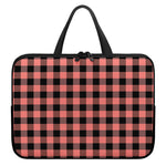 Coral Pink And Black Buffalo Check Print Laptop Sleeve With Handle