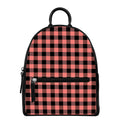 Coral Pink And Black Buffalo Check Print Leather Backpack