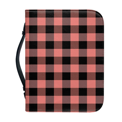 Coral Pink And Black Buffalo Check Print Leather Bible Cover