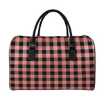 Coral Pink And Black Buffalo Check Print Leather Duffle Bag
