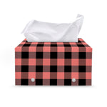 Coral Pink And Black Buffalo Check Print Leather Tissue Box Cover
