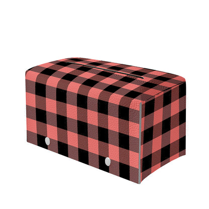 Coral Pink And Black Buffalo Check Print Leather Tissue Box Cover