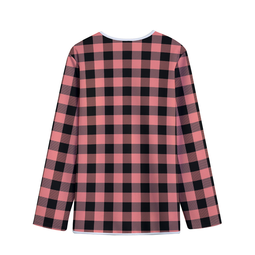 Coral Pink And Black Buffalo Check Print Long Sleeve Short Coat