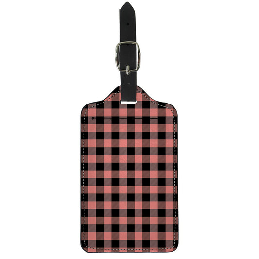Coral Pink And Black Buffalo Check Print Luggage Tag