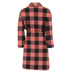 Coral Pink And Black Buffalo Check Print Men's Bathrobe