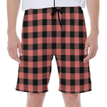 Coral Pink And Black Buffalo Check Print Men's Beach Shorts