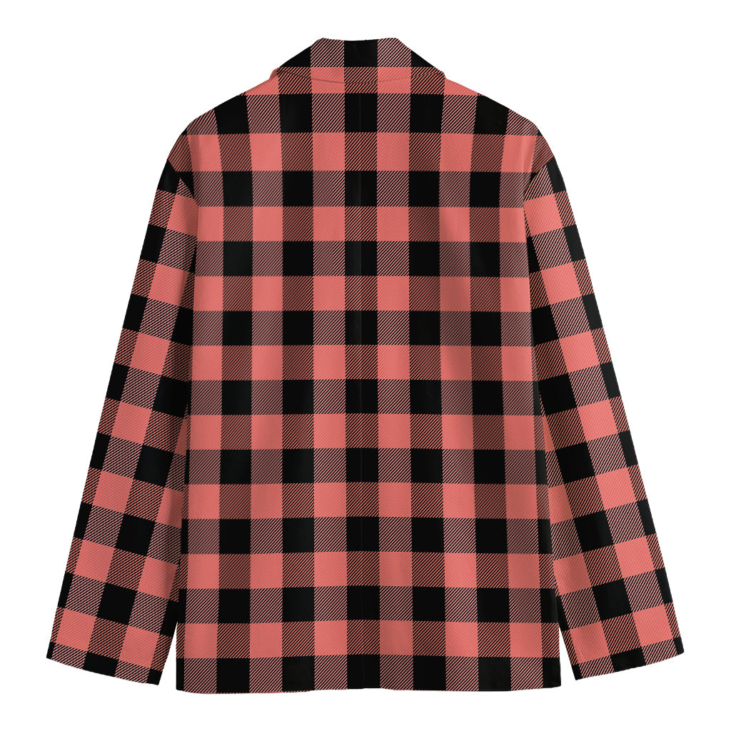 Coral Pink And Black Buffalo Check Print Men's Blazer