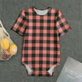 Coral Pink And Black Buffalo Check Print Men's Bodysuit