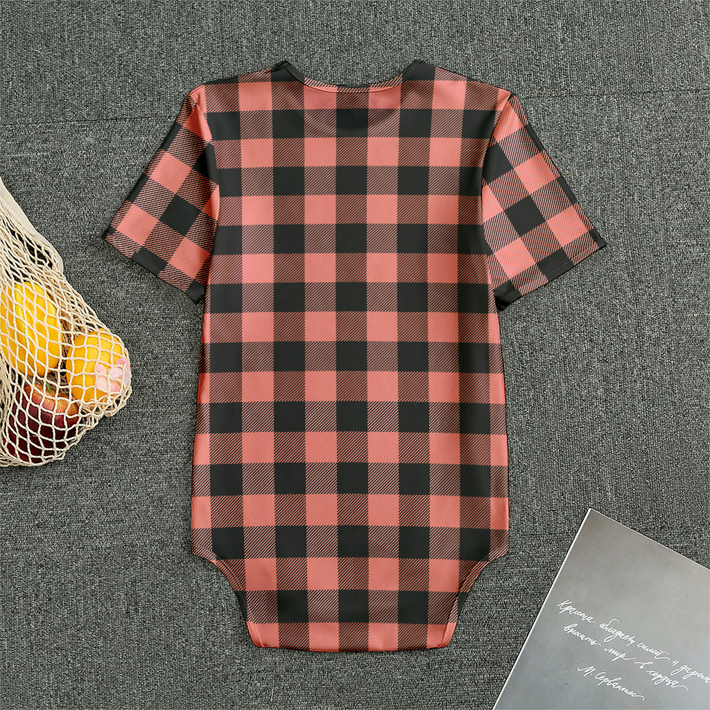 Coral Pink And Black Buffalo Check Print Men's Bodysuit
