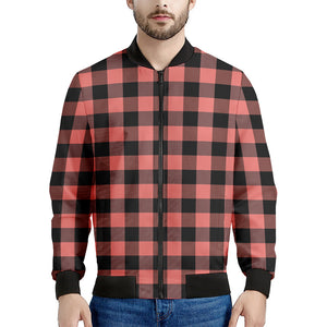 Coral Pink And Black Buffalo Check Print Men's Bomber Jacket