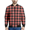 Coral Pink And Black Buffalo Check Print Men's Bomber Jacket