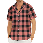 Coral Pink And Black Buffalo Check Print Men's Deep V-Neck Shirt