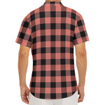 Coral Pink And Black Buffalo Check Print Men's Deep V-Neck Shirt