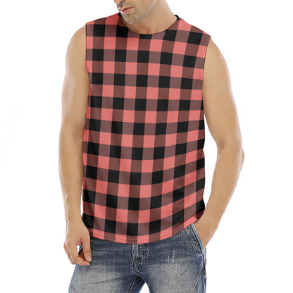 Coral Pink And Black Buffalo Check Print Men's Fitness Tank Top