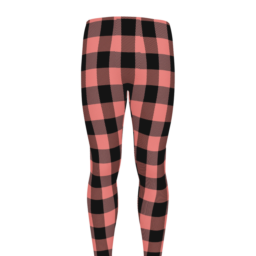 Coral Pink And Black Buffalo Check Print Men's leggings