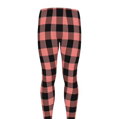 Coral Pink And Black Buffalo Check Print Men's leggings