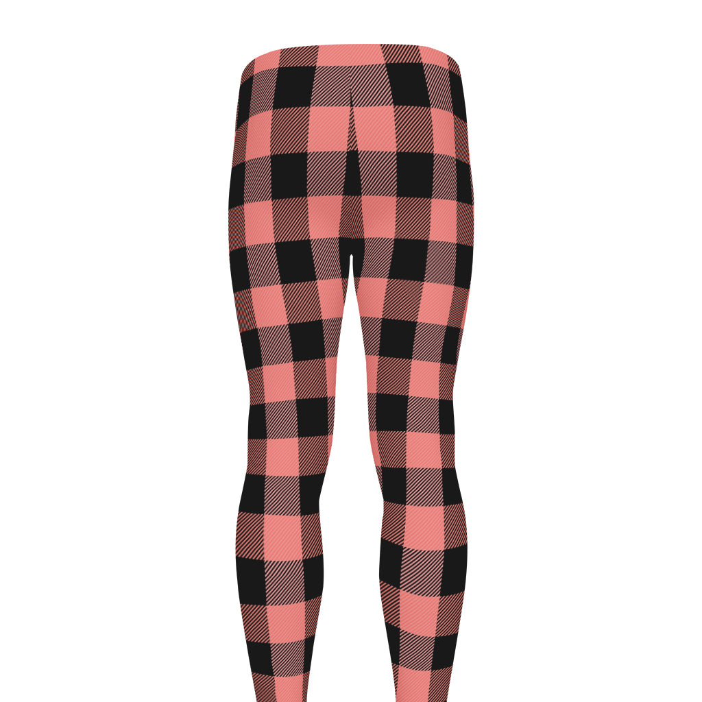 Coral Pink And Black Buffalo Check Print Men's leggings