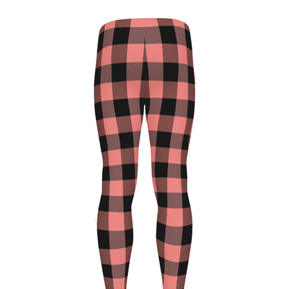 Coral Pink And Black Buffalo Check Print Men's leggings