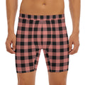 Coral Pink And Black Buffalo Check Print Men's Long Boxer Briefs