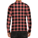 Coral Pink And Black Buffalo Check Print Men's Long Sleeve Rash Guard