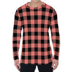 Coral Pink And Black Buffalo Check Print Men's Long Sleeve T-Shirt