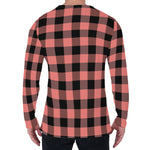 Coral Pink And Black Buffalo Check Print Men's Long Sleeve T-Shirt