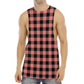 Coral Pink And Black Buffalo Check Print Men's Muscle Tank Top