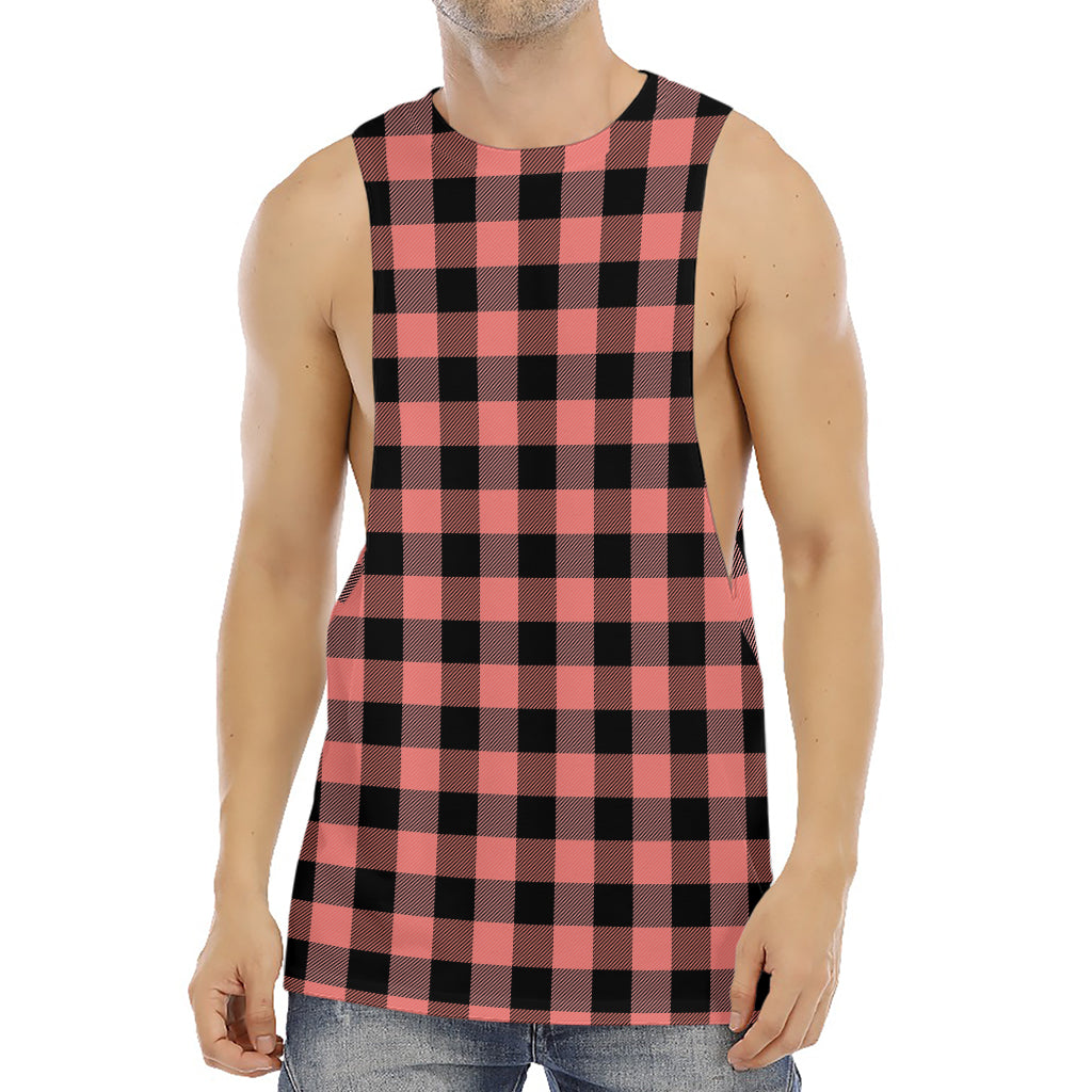 Coral Pink And Black Buffalo Check Print Men's Muscle Tank Top