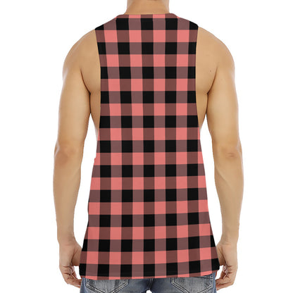 Coral Pink And Black Buffalo Check Print Men's Muscle Tank Top