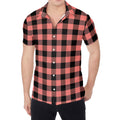 Coral Pink And Black Buffalo Check Print Men's Shirt