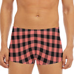 Coral Pink And Black Buffalo Check Print Men's Short Boxer Briefs